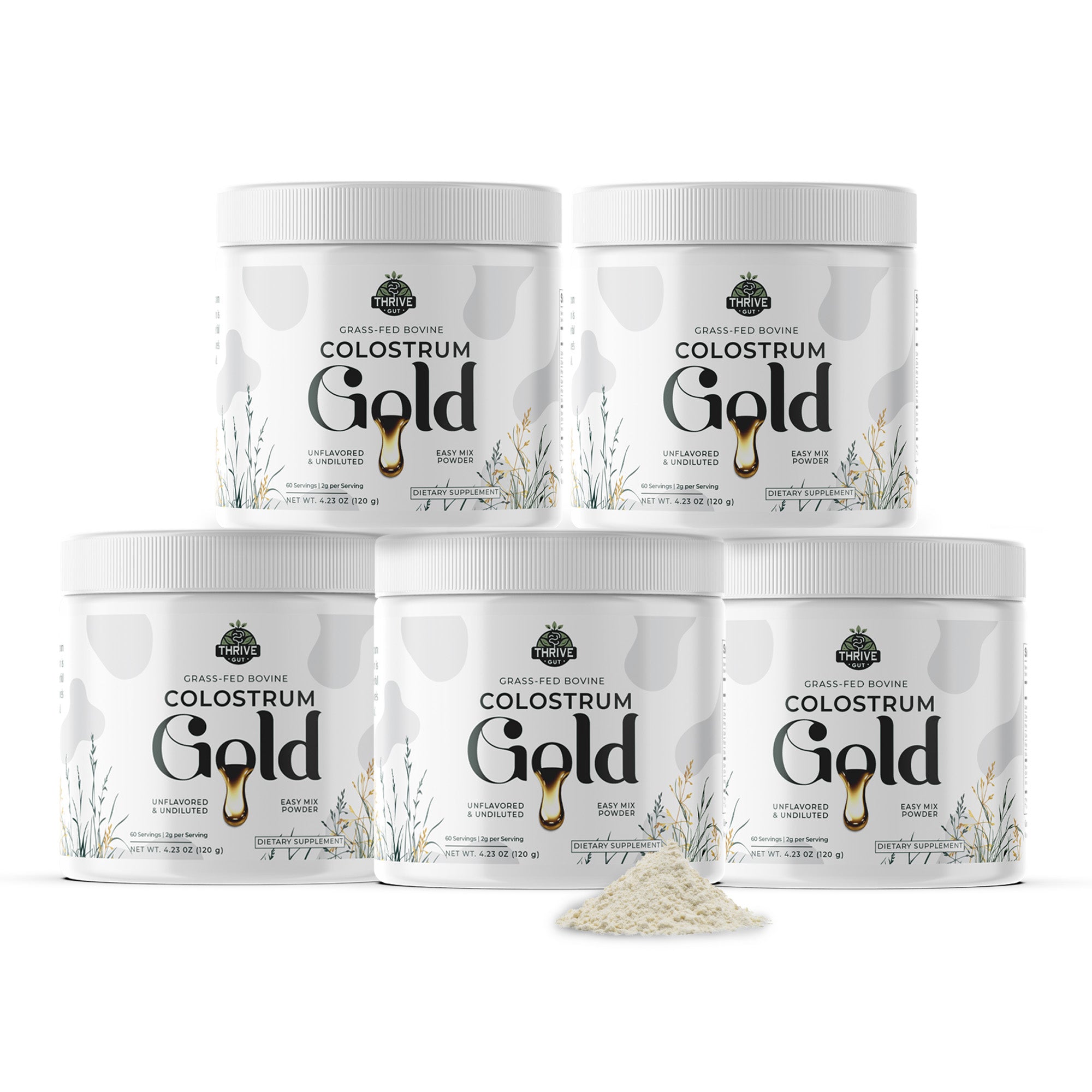 5 Bottles of Colostrum Gold - Pure, Grass-Fed Bovine Colostrum Powder